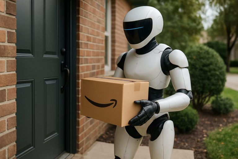 アマゾンの未来的な配達ロボット：ヒューマノイドロボットが2025年にあなたの荷物をドアまで運ぶかもしれない